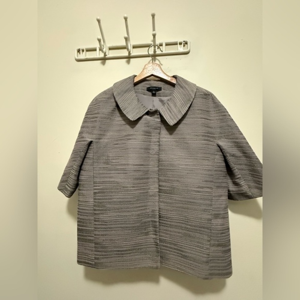 Ann Taylor Textured Taupe Cotton Blend Crop Blazer Jacket Snap Front Lined
